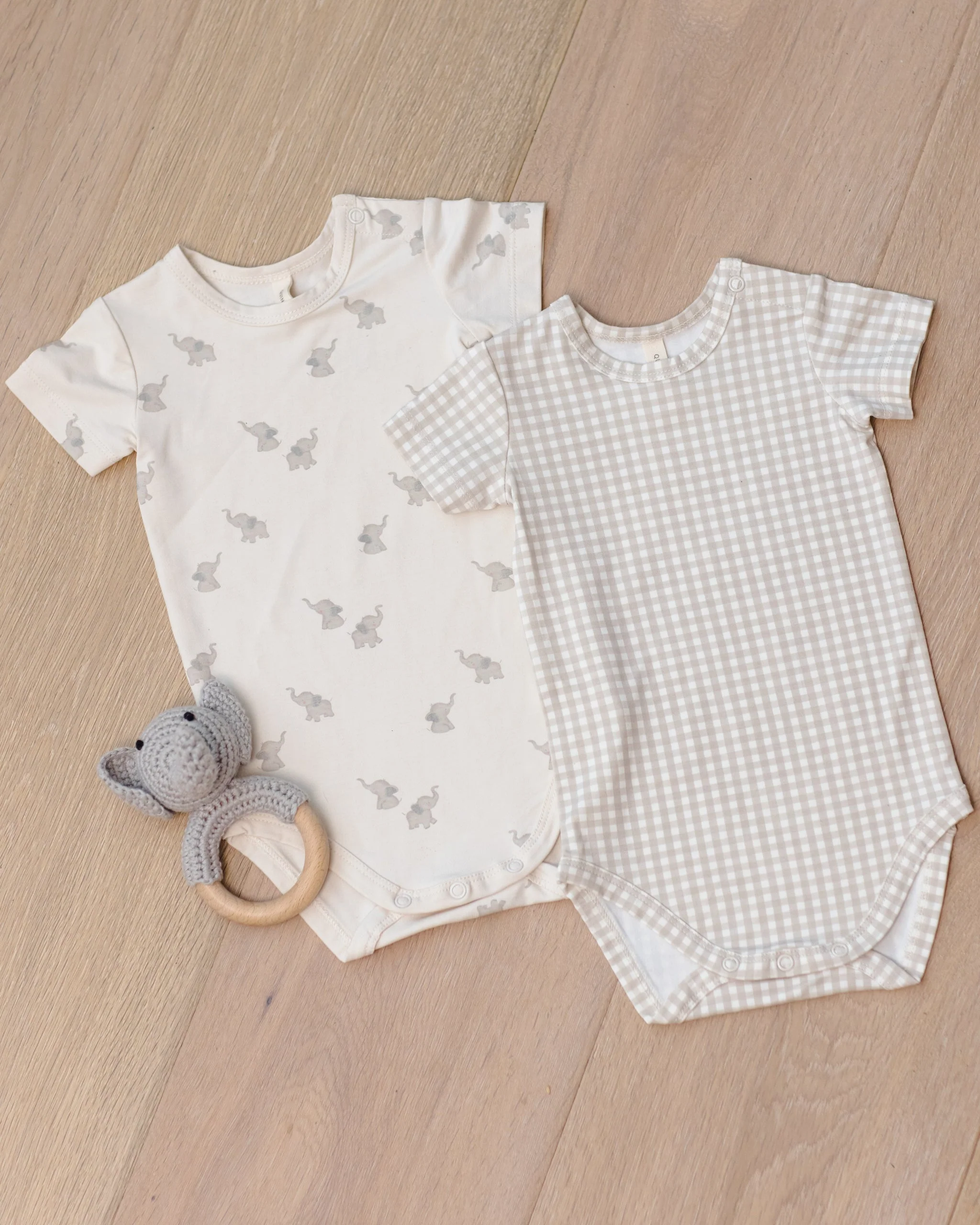 Bamboo Short Sleeve Bodysuit Oat Gingham - Image 2