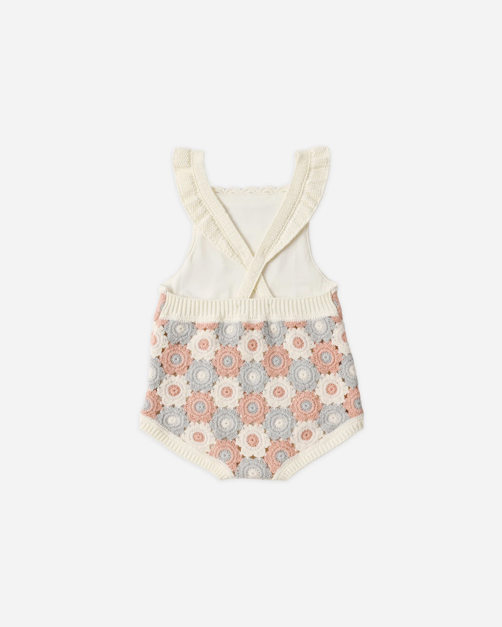 Crochet Romper Blue, Light Pink, Ivory - Image 2