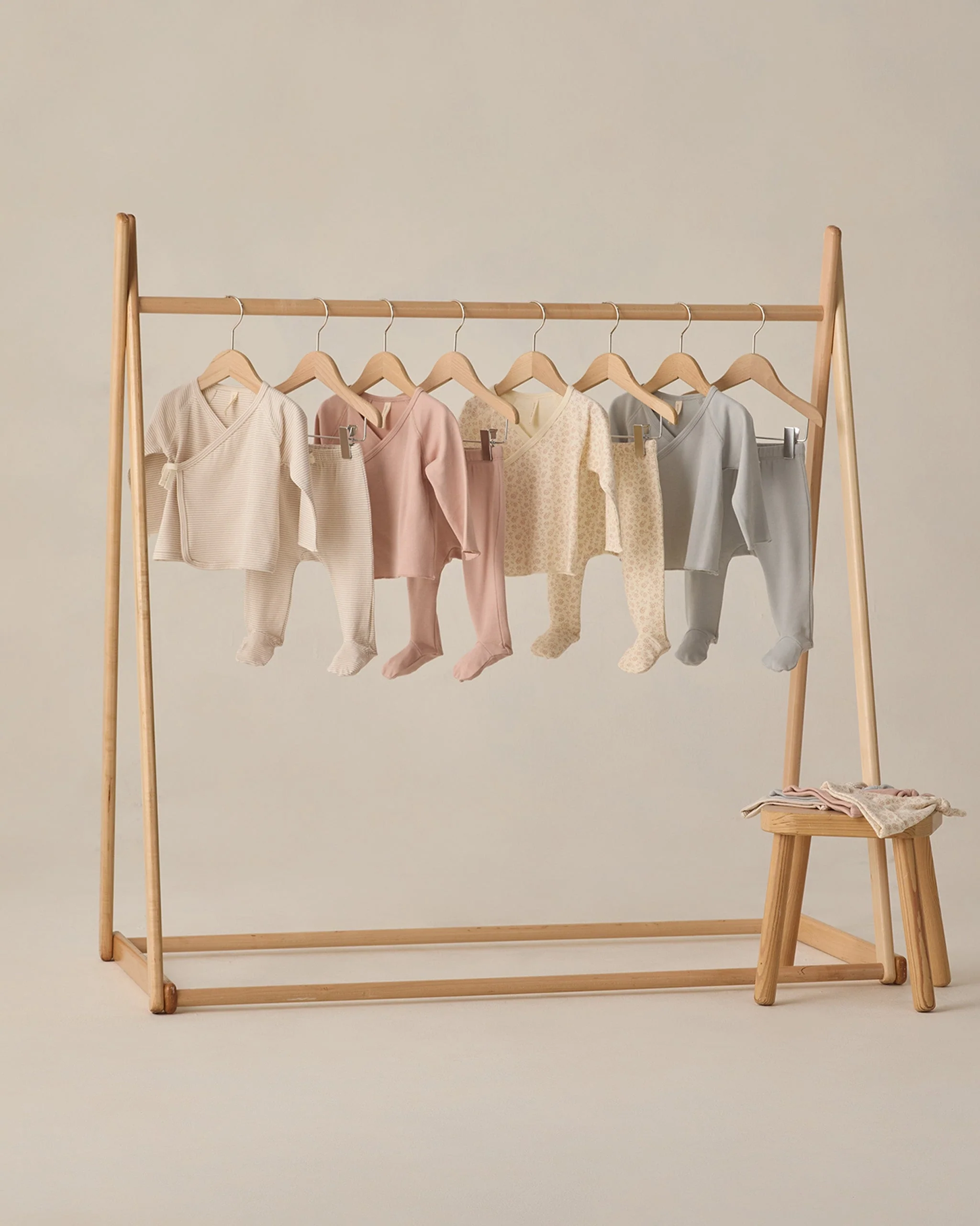 Wrap Top + Footed Pant Set Oat Micro Stripe - Image 4