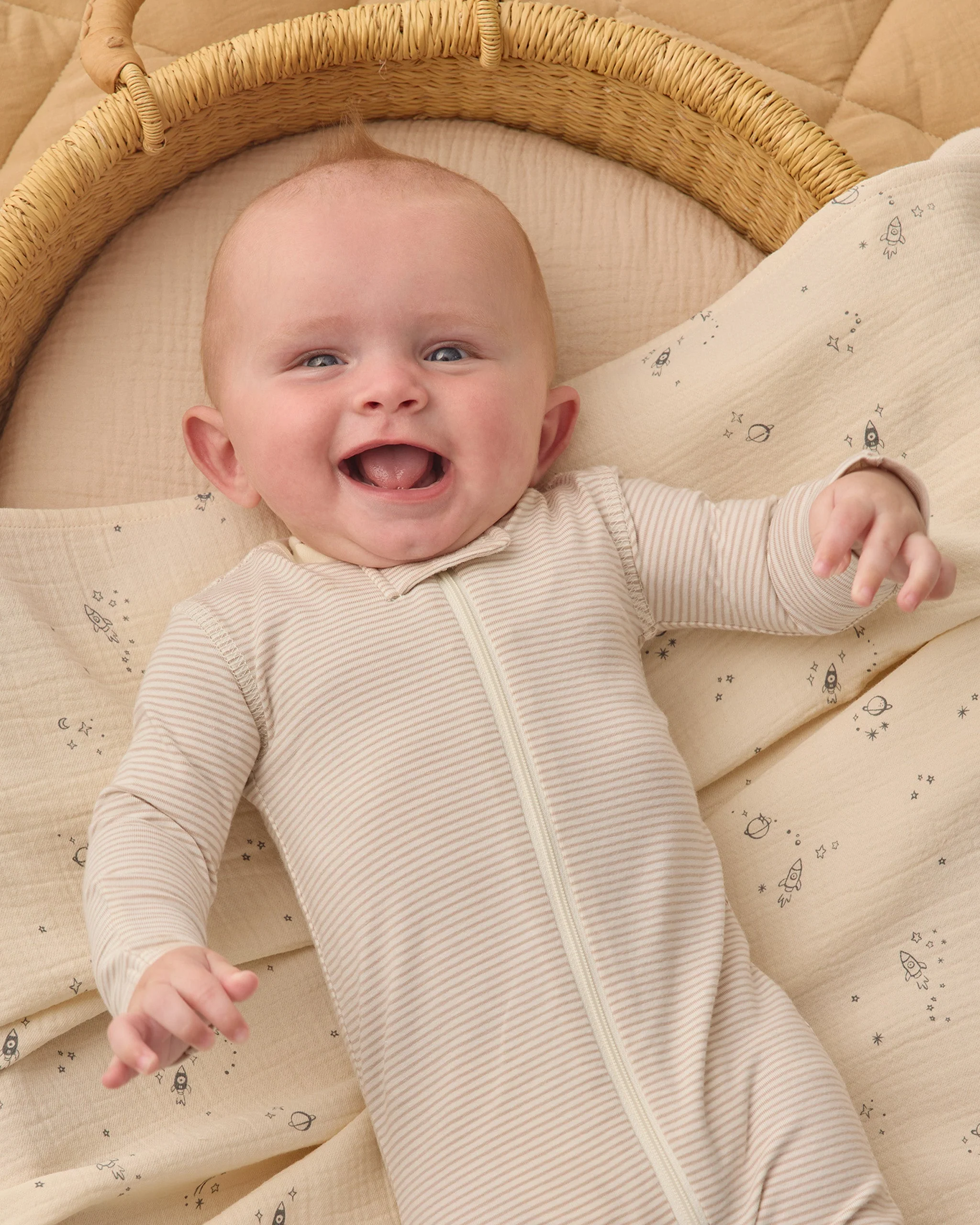 Zip Longsleeve Sleeper Footie Oat Microstripe - Image 2